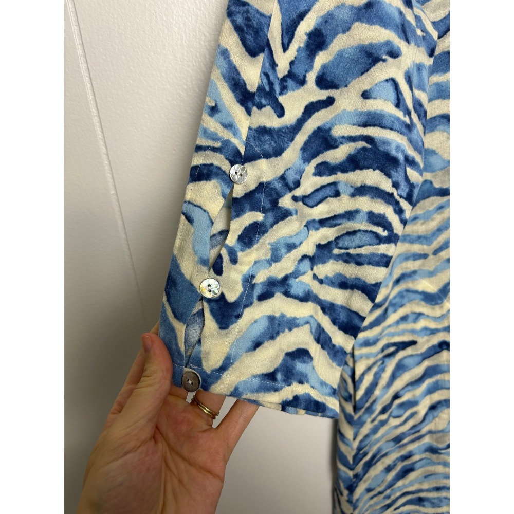 Soft Surroundings Mercado Gauze A-line dress Women's S Blue White Zebra Cotton - Picture 10 of 10